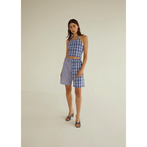 NWT PERMANENT VACATION Perception Halterneck in Blue Plaid Tartan Open Back - Picture 6 of 9